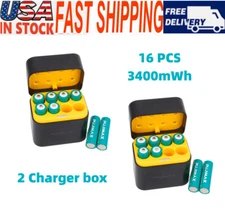 PUJIMAX 16 PCS 3400mWh 1.5V Rechargeable AA Lithium-ion Batteries+Charging Dock