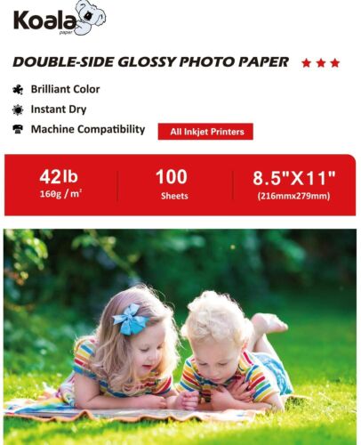 Koala Double Sided Glossy Photo Paper 42lb 8.5x11 100 Sheets 160g Inkjet Printer - Afbeelding 1 van 8