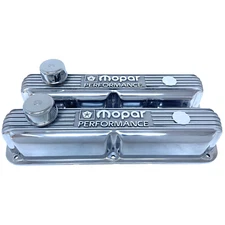 NOS Mopar 318 340 360 Polished Die-Cast Aluminum Valve Covers & Logo Breathers