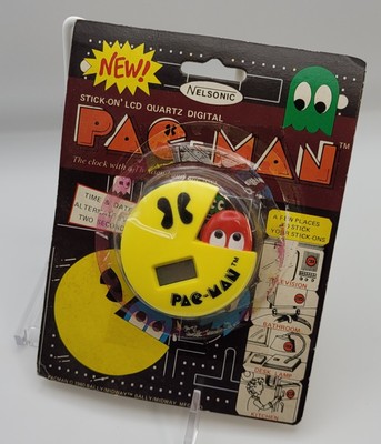 Vintage Pac-Man Stick-On LCD Quartz Digital Clock 1980 1980s Nelsonic NOS