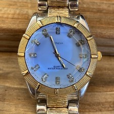 Geneva Waterproof Faceted Crystal Blue Dial Ladies Fashion Watch Two Tone