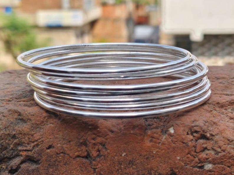 925 Sterling Silver Bangles, 7 Bangles, Stackable Bangles, Silver