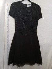 Adrianna Papell Boutique 4 Black Silk Cocktail Dress Evening Beaded Fit & Flare