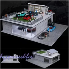 Diorama 1/64 Car Garage Model LED Sunroom Building Parking Lot Scene Model Gift