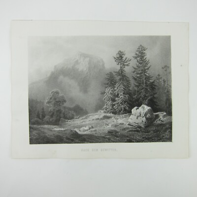 Antique Print Landscape After the Thunderstorm Cattle Cows Mountains Antique
