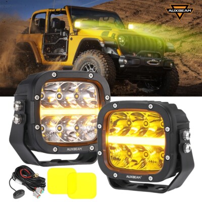 AUXBEAM 2pcs 5inch LED Off Road Lights Amber Cubes  For Jeep Wrangler JL JK TJ