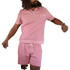 Summer Casual Solid Color Short Fashion Sleeve Shirt Shorts Two-Piece Suit Men's