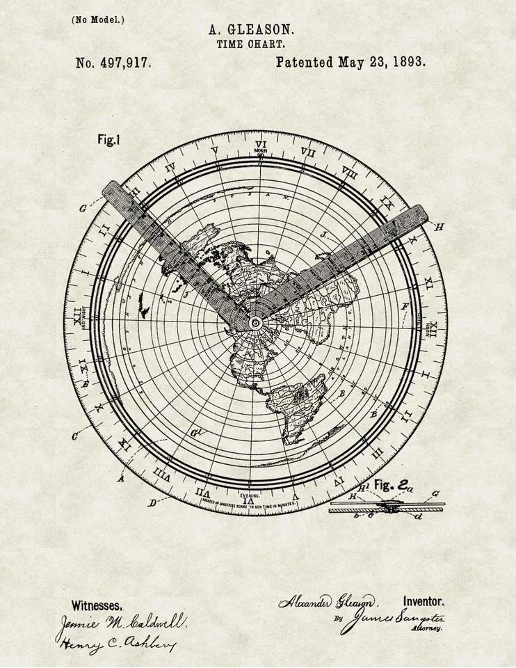 Flat Earth World Map + Patent + Verso Key - 23x32 in. Alexander Gleason's 1892 - Image 3 of 4