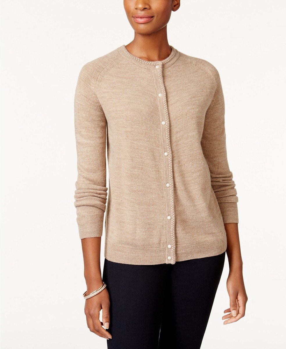 Karen Scott Womens XS Chestnut Bead Button Long Sleeve Cardigan