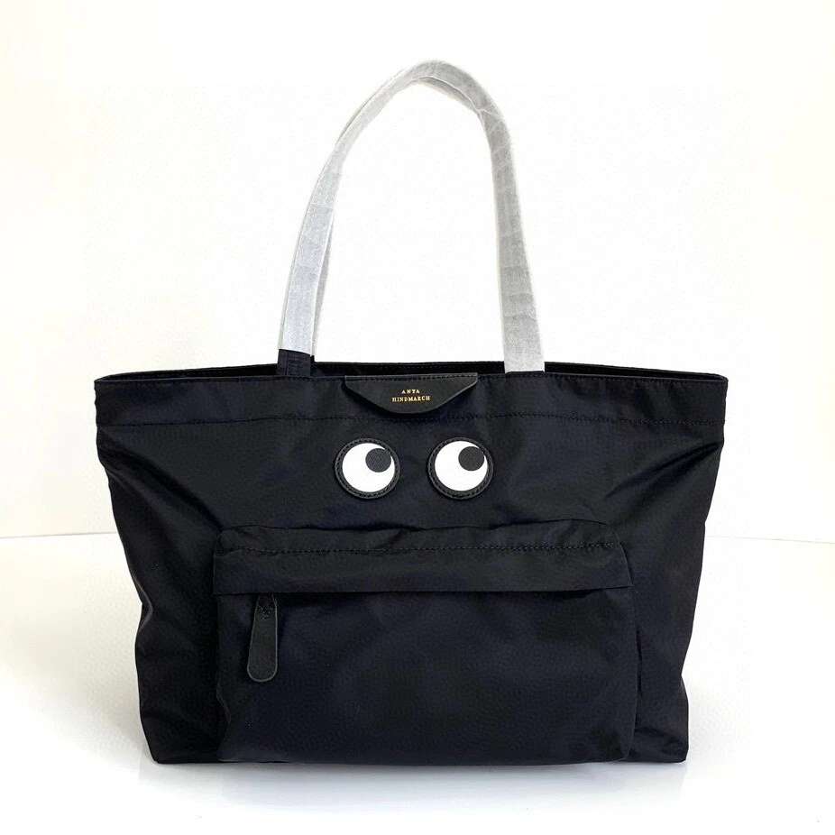 ANYA HINDMARCH Women Black Fashion Big Eye Cute Tote Bag Pac-Man Shopping Bag Casual Mom Bag