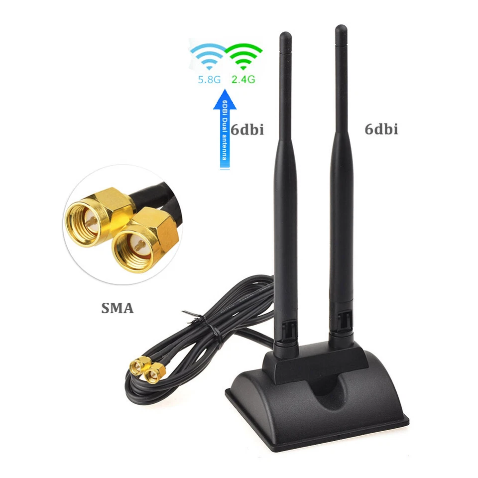 BOLWINS A23C WiFi Antenne 2.4G / 5.8G 2x 6dBi SMA Kabel Adapter mit Magnet Standfuss 3m
