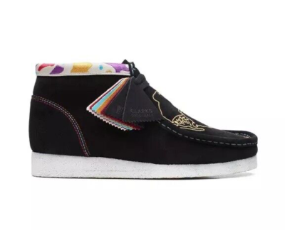 Men Clarks Originals Wallabee Black Embroidery One School Suede