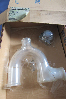 NOS O-I/Schott Kimax 6718-B-1515 Trap P-Style B Cleanout 1-1/2'' Drainline Glass