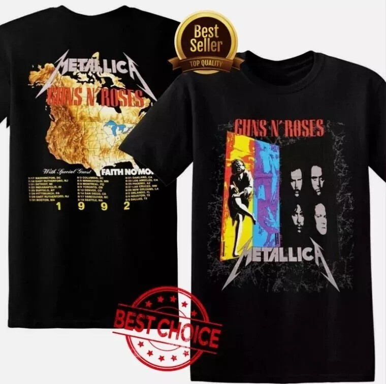 Vintage Guns N Roses Metallica Tour 1992 Black Unisex T-Shirt