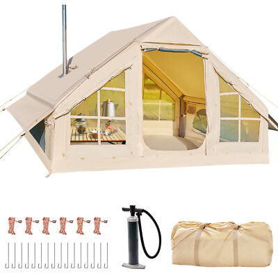 INFLATABLE CAMPING TENT WITH PUMP GLAMPING TENT EASY SETUP - Beige