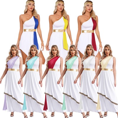 US Womens Ancient Roman Toga Costume Dress and Headband Halloween Dress-Up Party