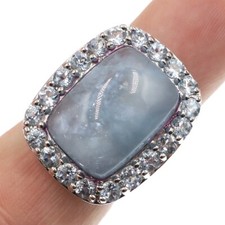 Wonderful 15ct Natural Milky Aquamarine HALO Sterling Silver Ring Size 7