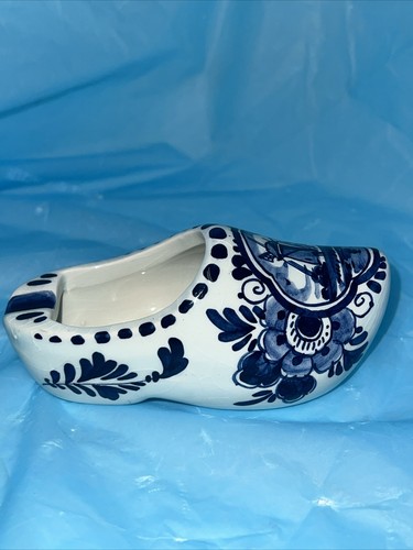 Vntge Dutch Delft Holland Hand Painted Windmill Ceramic Clog Shoe Ashtray 4”-2 - Picture 4 of 5