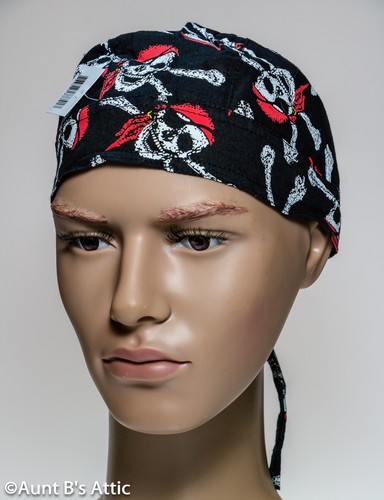 Pirate-Biker Headwrap B/R/W Cotton Skull & Crossbone Printed Costume Accessory - Picture 1 of 2