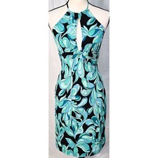 Vintage Y2K Halter Dress Small Black Teal Stretch Sheath Sleeveless Babydoll