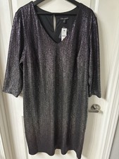 Lane Bryant Women's Black Silver Purple Ombre Shimmer Holiday Dress 18/20 NWT