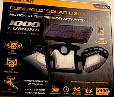Farpoint Flex Fold Solar Light Motion Sensor 1000 Lumens LED Outdoor