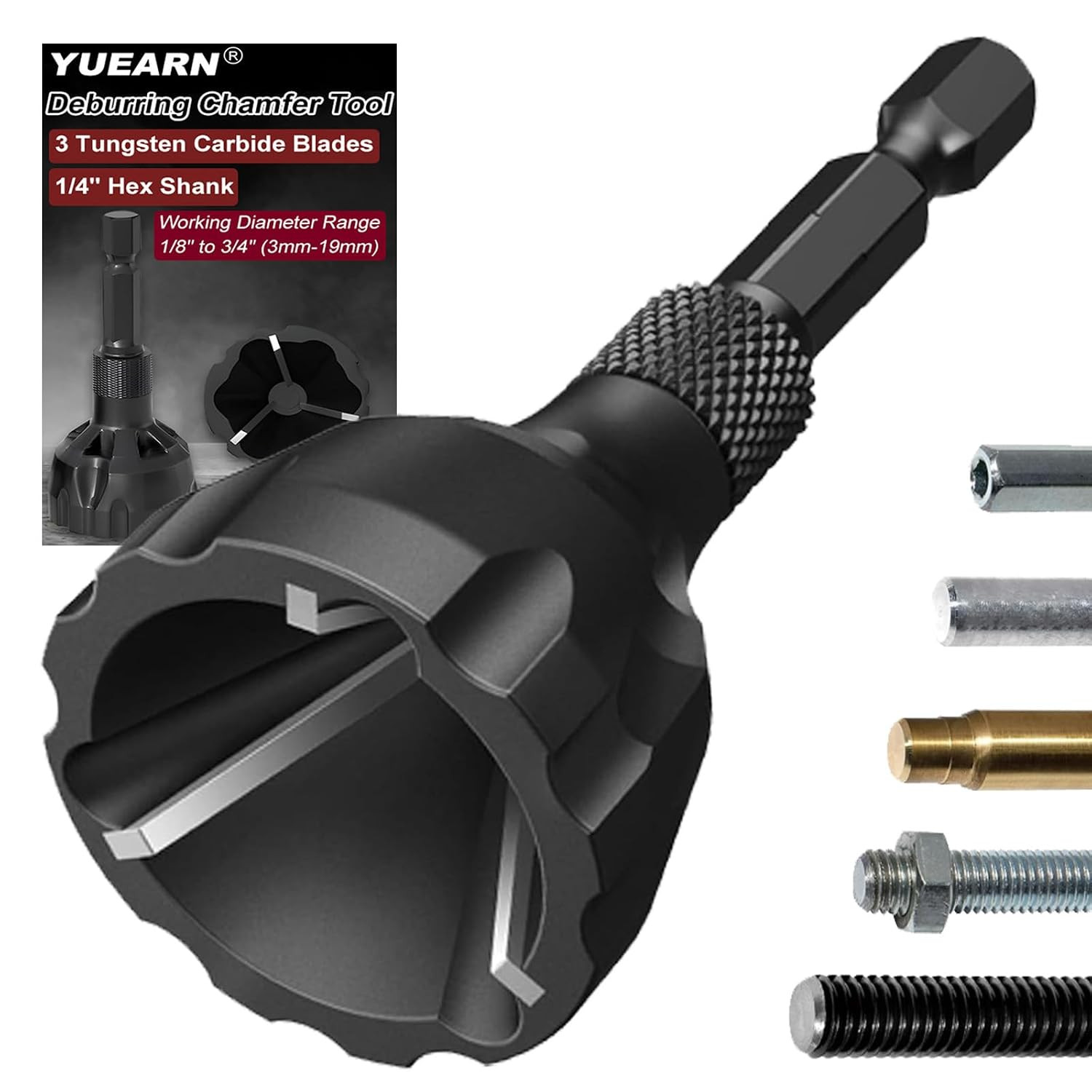 Deburring External Chamfer Tool Tungsten Carbide, 1/4" Hex Shank 1/8"-3/4"