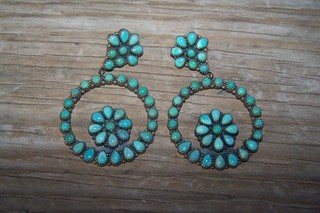 Artisan Southwestern Sterling Silver & Turquoise Cluster Flower Dangle Earrings
