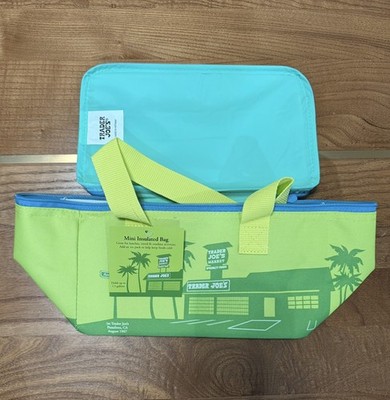 Trader Joes Mini Insulated Tote Bag Lunch Cooler Summer Green Blue Limited NWT