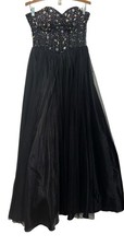 Blondie Nites Juniors Gown Formal Sz 11 Black Tulle Rhinestone Corset Gothic