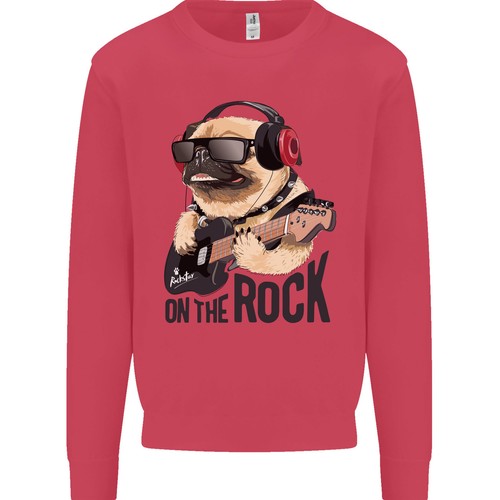 Rock n Roll Pug Funny Guitar Heavy Metal Kids Sweatshirt Jumper - Picture 8 of 29