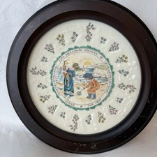 Royal Doulton 1977 Kate Greenaway Cancer Plate + Vintage Tripar Wood Frame