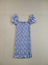 Reformation Women Dress S Floral Print Puff Sleeve Off the Shoulder Smocked Mini