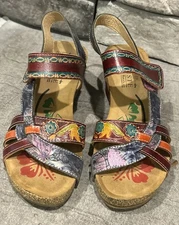 Spring Step L'Artiste Linda Leather Cork Wedge Sandals Size 37 EU/ 6.5 / 7 US