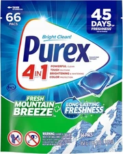 Purex 4-in-1 Laundry Detergent Pacs, Fresh Mountain Breeze, 66 Packs