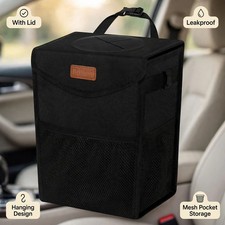 Car Trash Can With Lid Leakproof Vehicle Trash Bin Hanging Garbage Bag Portable