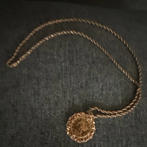 22 inch 14k gold Rope Chain Necklace/1880 5 dollar liberty head Pendant