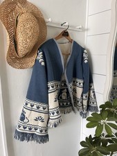 Upcycled Blanket Jacket Kitty Cat  Fringe Tapestry Coat Cottagecore Handmade M/L