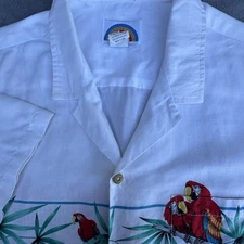 Paradise Found Hawaiian Shirt Mens Large Macaw Parrots Aloha Made USA Style 50-1