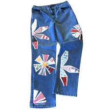 Vintage Quilt Patchwork Jeans: Upcycled Boho Hippie Pants Festival Wear Size 10P
