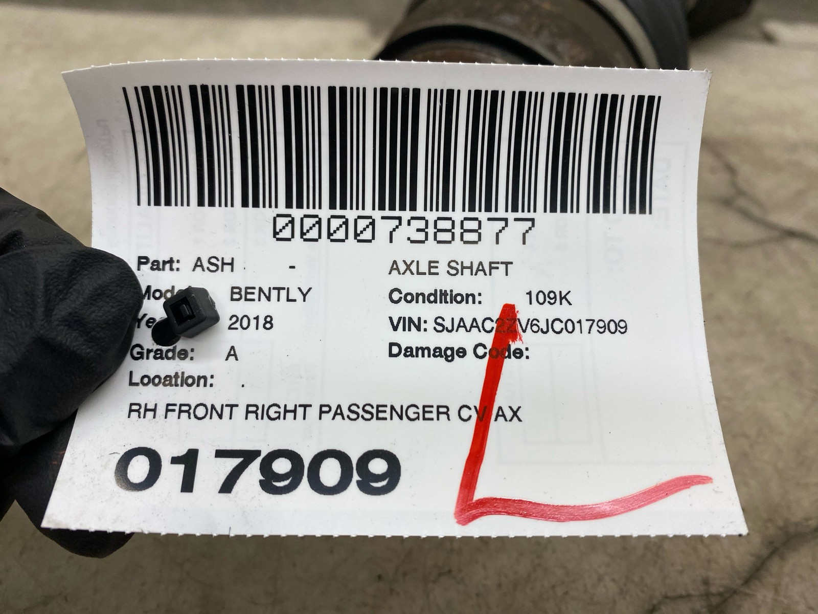 2015-2020 BENTLEY BENTAYGA OEM RH FRONT RIGHT CV AXLE SHAFT *109K* 4M0507271G
