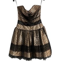 Jessica McClintock for Gunne Sax Strapless Black Polka Dot Tulle Dress Size 7