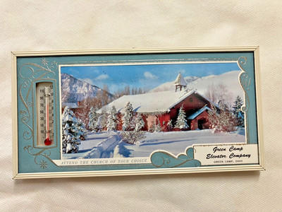 Old Vintage Farming GREEN CAMP ELEVATOR Advertising Wall Thermometer Ohio