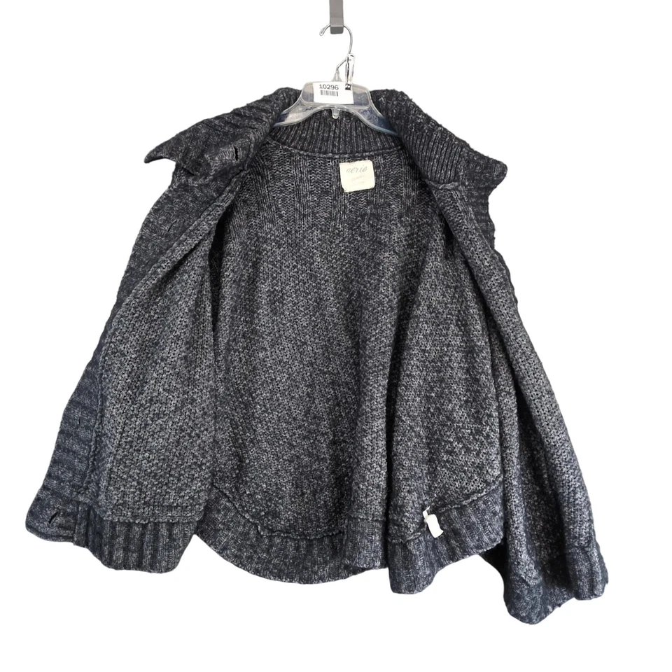 Poncho Suéter Gris Mezcla Lana Tejido Grueso Aerie Para Mujer XS-S Botones Bolsillos Foto 3 de 4