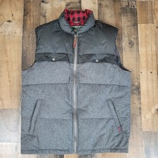 Woolrich Mens Large Vest Gray Heather w/ Plaid Wool Blend 80 Duck Down Puffer