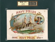 EX RARE Old Original NAVY PRIDE Sample Cigar Label - NAVY SHIPS AT SEA - SAILOR