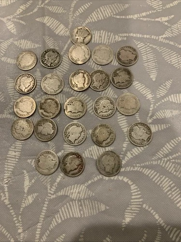 Lot Of 23 barber & 1 Mercury Silver Dimes Coins 90 Percent Silver 24 Total