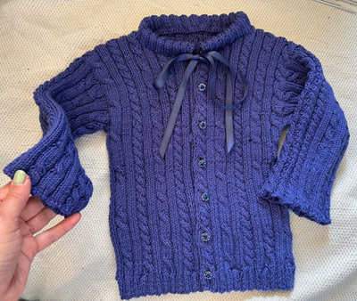 Cotton blend cable-knit navy blue cardigan for 12-18 months girl