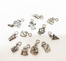 Children's Silver Tone Metal Girl's Bracelet Clip On Charms Set Of 12
