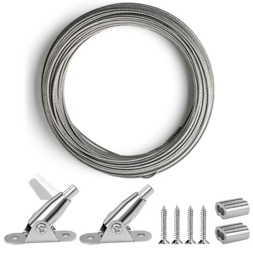 TooTaci Corde En Acier Inoxydable à Suspendre Kit,15M/3mm Câble En Acier Inoxydable Avec Tendeurs,Kit De M6 Tendeurs Cable Inox 3mm Pour Plantes Grimpante,Corde A Linge,Rambarde,Lights Suspension